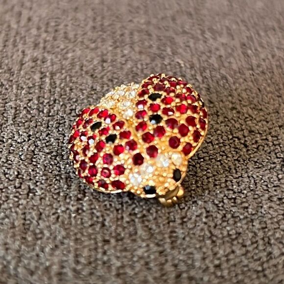 Gorgeous. Vintage Monet Red Rhinestone Ladybug Brooch - Picture 3 of 7